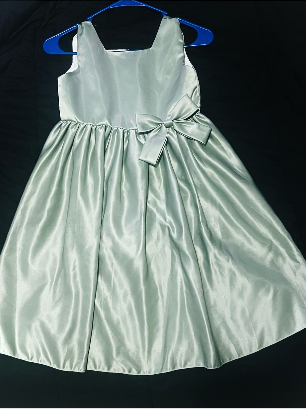 Satin Bow-Accent Girls' Party Dress - Sage Green
